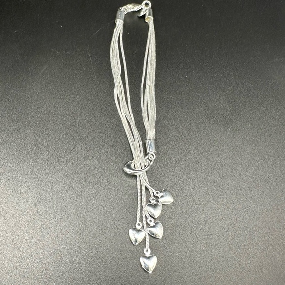 925 Sterling Silver Plated Five-Strand Heart Charm Bracelet – Adjustable - Picture 17 of 17